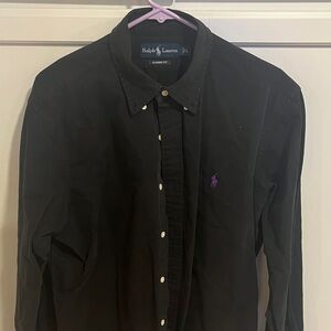 Ralph Lauren Men's Black Shirt with Purple Logo